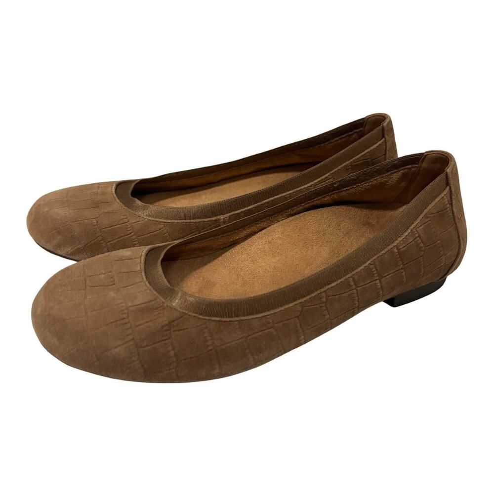 Vionic Anita Flats Womens 6.5 Tan Croc Embossed Suede Comfort Ballet